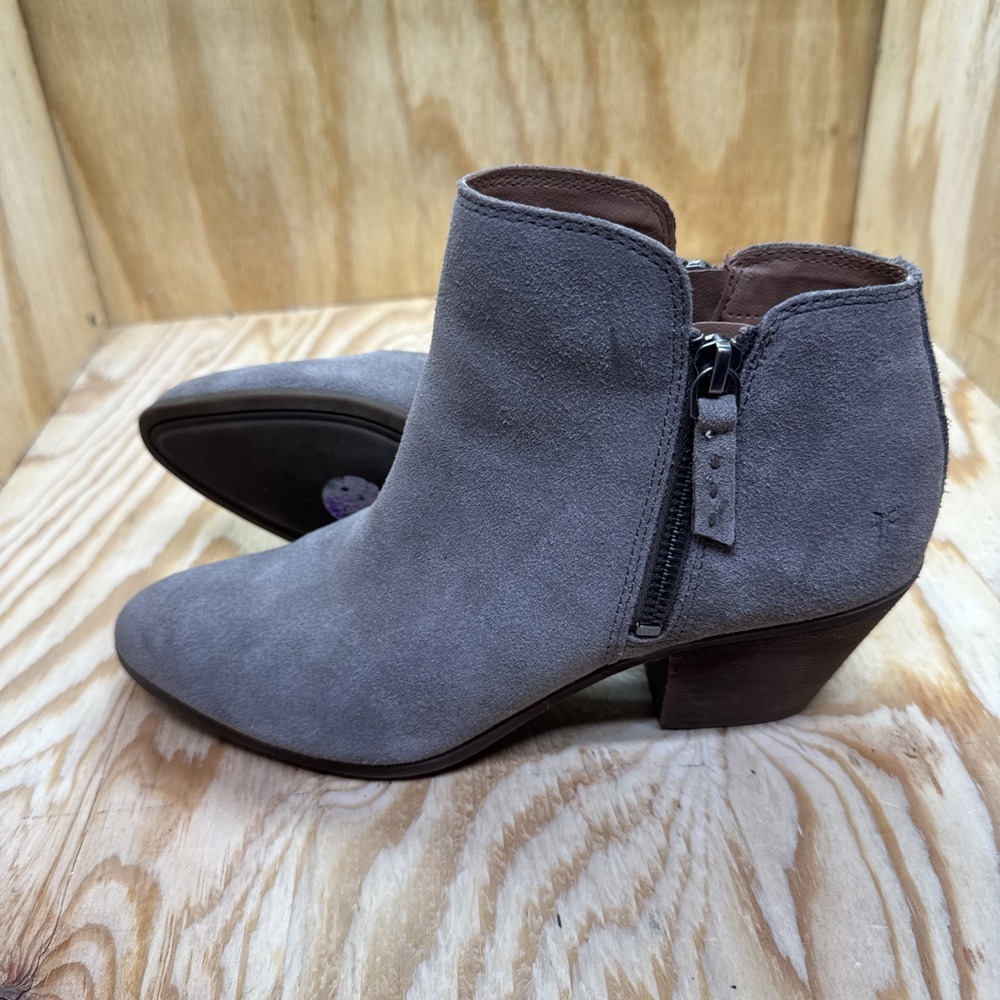 Frye Judith Double Zip Suede Ankle Booties Women's 8.5โ Gray Leather Western
